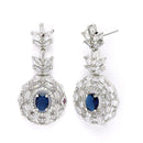 Rhodium Plated Classy Design Blue & white American Diamond Stones Studded Jewellery Set