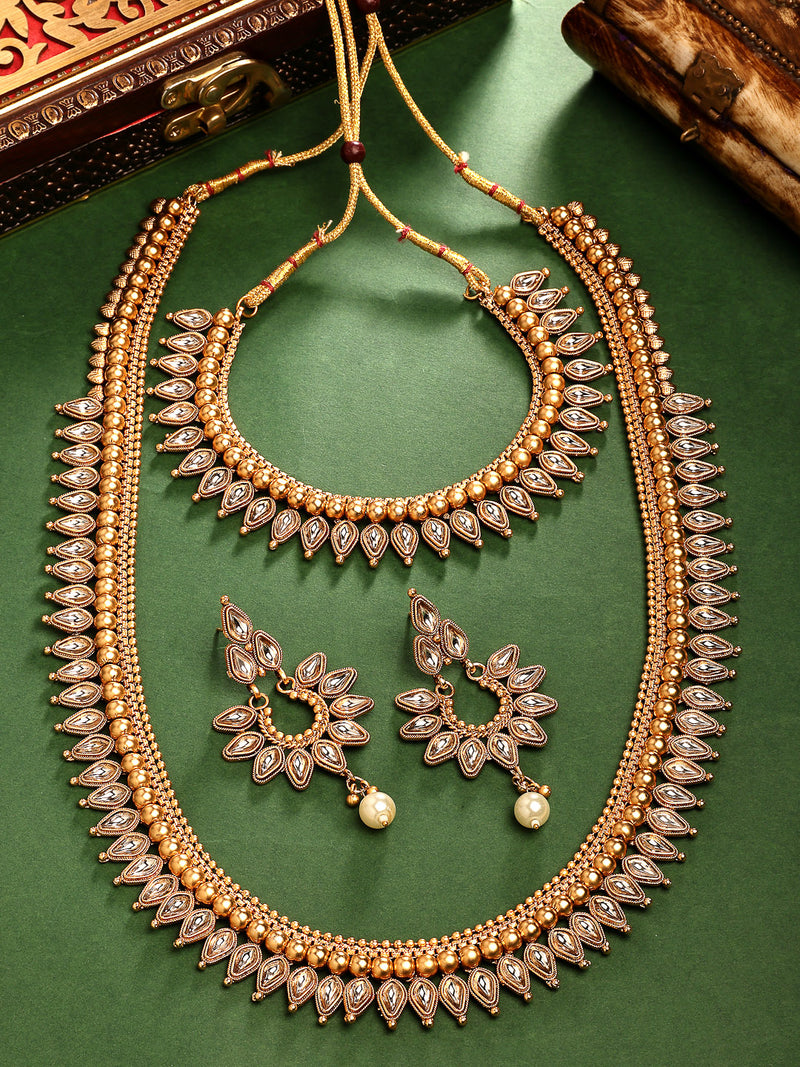 Gold Plated with Traditional Maharani Haar Necklace with Earrings