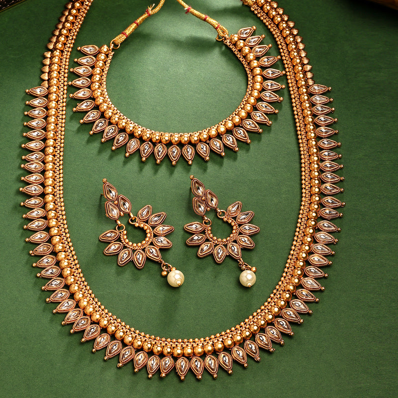 Gold Plated with Traditional Maharani Haar Necklace with Earrings