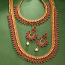 Gold Plated with Priyaasi Floral Kemp Design & Red Stone Studded Necklace Set