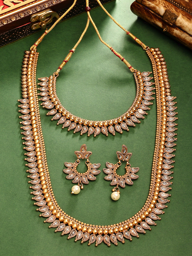 Gold Plated Traditional Maharani Haar Necklace with Earrings