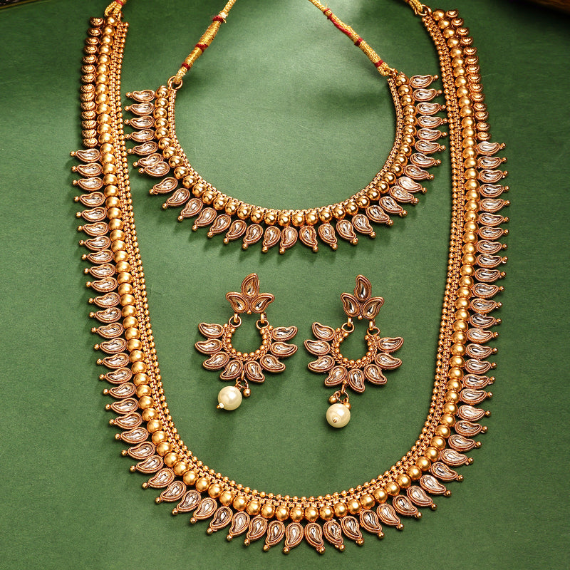 Gold Plated Traditional Maharani Haar Necklace with Earrings
