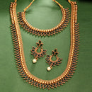Gold Plated with Priyaasi Floral Kemp Design & Green Stone Studded Necklace Set