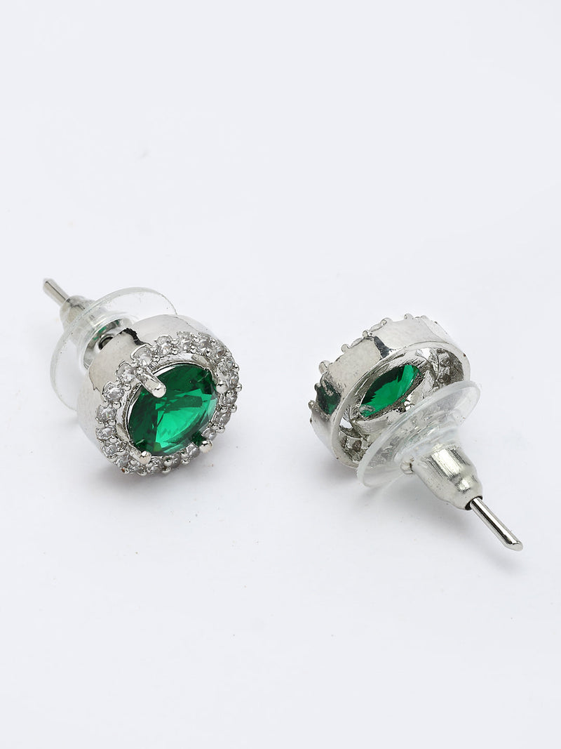 Rhodium Plated with Round Green American Diamond Studded Pendant Set