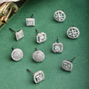 Rhodium Plated Earring Set of 5 with Unique Designs & White American Diamonds Studded