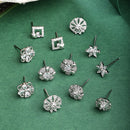 Rhodium Plated with White American Diamonds Studded Combo Set of 6 Stud Earrings