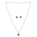 Rhodium Plated with Round Red American Diamond Studded Pendant Set