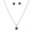 Rhodium Plated with Round Red American Diamond Studded Pendant Set