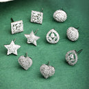 Rhodium Plated Earring Collection of 5 Unique Designs with White American Diamonds