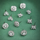 Rhodium Plated with White American Diamonds Studded Combo Set of 6 Stud Earrings
