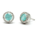 Rhodium Plated with Round Sea Green American Diamond Studded Pendant Set