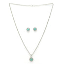 Rhodium Plated with Round Sea Green American Diamond Studded Pendant Set