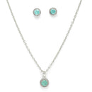 Rhodium Plated with Round Sea Green American Diamond Studded Pendant Set