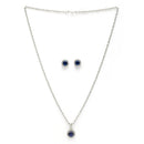 Rhodium Plated with Round Blue American Diamond Studded Pendant Set