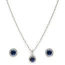 Rhodium Plated with Round Blue American Diamond Studded Pendant Set