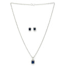 Rhodium Plated with Blue American Diamond Studded Rectangular Shaped Pendant Set