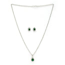 Rhodium Plated with Tear Drop Shaped Green American Diamond Studded Pendant Set