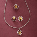 Rhodium Plated Silver Toned Yellow American Diamond Studded Pendant Combo With Ring