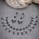 Rhodium Plated Silver Toned with Blue American Diamond Studded Jewellery Set
