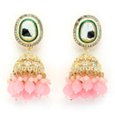 Traditional Gold Plated kundan Studded Pink Glass Beaded Royal Jhumkas Earrings