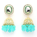 Traditional Gold Plated kundan Studded  Blue Glass Beaded Royal Jhumkas Earrings