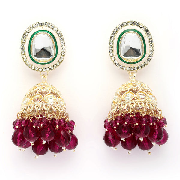 Traditional Gold Plated kundan Studded Glass Beaded Royal Jhumkas Earrings