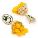 Traditional Gold Plated kundan Studded Yellow Glass Beaded Royal Jhumkas Earrings