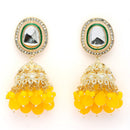 Traditional Gold Plated kundan Studded Yellow Glass Beaded Royal Jhumkas Earrings
