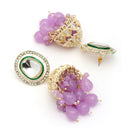 Traditional Gold Plated kundan Studded Lavender Glass Beaded Royal Jhumkas
