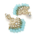 Traditional Gold Plated kundan Studded Blue & White Pearl Beaded Royal Jhumkas