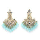 Traditional Gold Plated kundan Studded Blue & White Pearl Beaded Royal Jhumkas