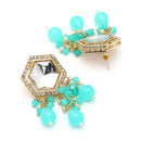 Traditional Gold Plated kundan Studded Blue Glass Beaded Earrings