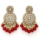 Traditional Gold Plated kundan Studded Red & White Pearl Beaded Royal Jhumkas Earrings