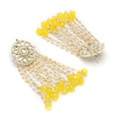 Traditional Gold Plated Yellow & White kundan Studded Pearl Beaded Dangler Earrings