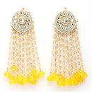 Traditional Gold Plated Yellow & White kundan Studded Pearl Beaded Dangler Earrings
