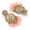 Traditional Gold Plated kundan Studded Pink & White Pearl Beaded Royal Jhumkas Earrings