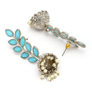 Oxidised Silver Toned Dome Shaped Blue CZ Studded Pearl Beaded Jhumkas Earrings