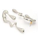Rhodium Plated Silver Toned Abstract Drip Stylish Earrings