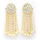Traditional Gold Plated White kundan Studded Pearl Beaded Dangler Earrings