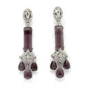 Rhodium Plated Silver Toned Bar Shaped Purple & White American Diamond Studded Earrings