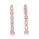 Rhodium Plated Silver Toned Teardrop Shaped Pink American Diamond Studded Linear Dangler Earrings