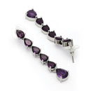 Rhodium Plated Silver Toned Teardrop Shaped Purple American Diamond Studded Linear Dangler Earrings
