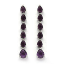 Rhodium Plated Silver Toned Teardrop Shaped Purple American Diamond Studded Linear Dangler Earrings