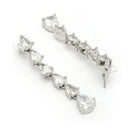 Rhodium Plated Silver Toned Teardrop Shaped White American Diamond Studded Linear Dangler Earrings