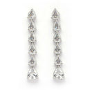 Rhodium Plated Silver Toned Teardrop Shaped White American Diamond Studded Linear Dangler Earrings