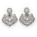 Rhodium Plated Silver Toned Petal Cluster White American Diamond Studded Earrings
