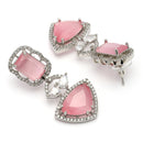 Rhodium Plated Silver Toned Pink & White American Diamond Studded Drop Earrings