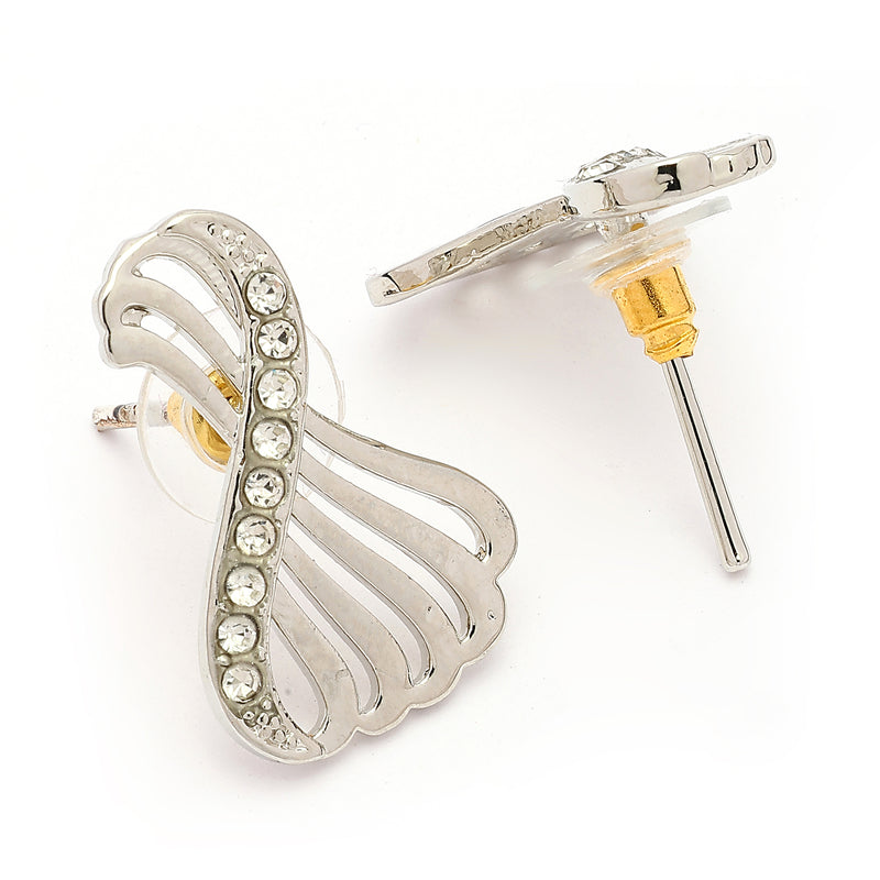 Stylish Twist Rhodium Plated Silver Toned Cubic Zirconia Studded Stud Earrings