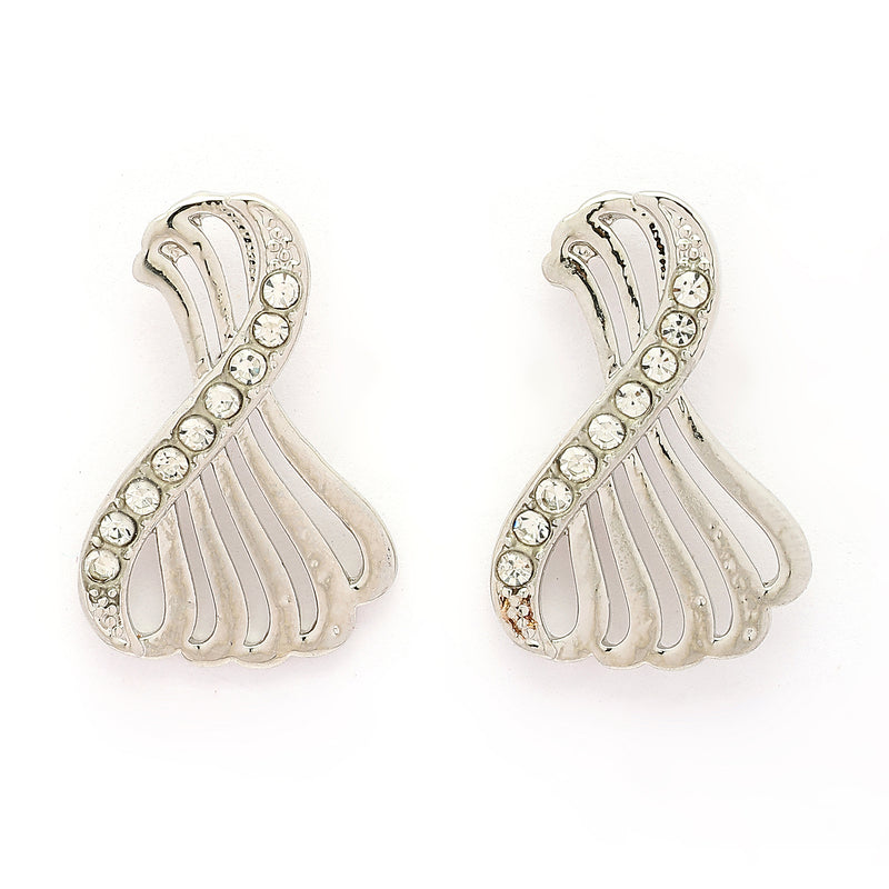 Stylish Twist Rhodium Plated Silver Toned Cubic Zirconia Studded Stud Earrings