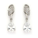 Rhodium Plated Silver Toned Teardrop Shaped White American Diamond Studded Drop Earrings